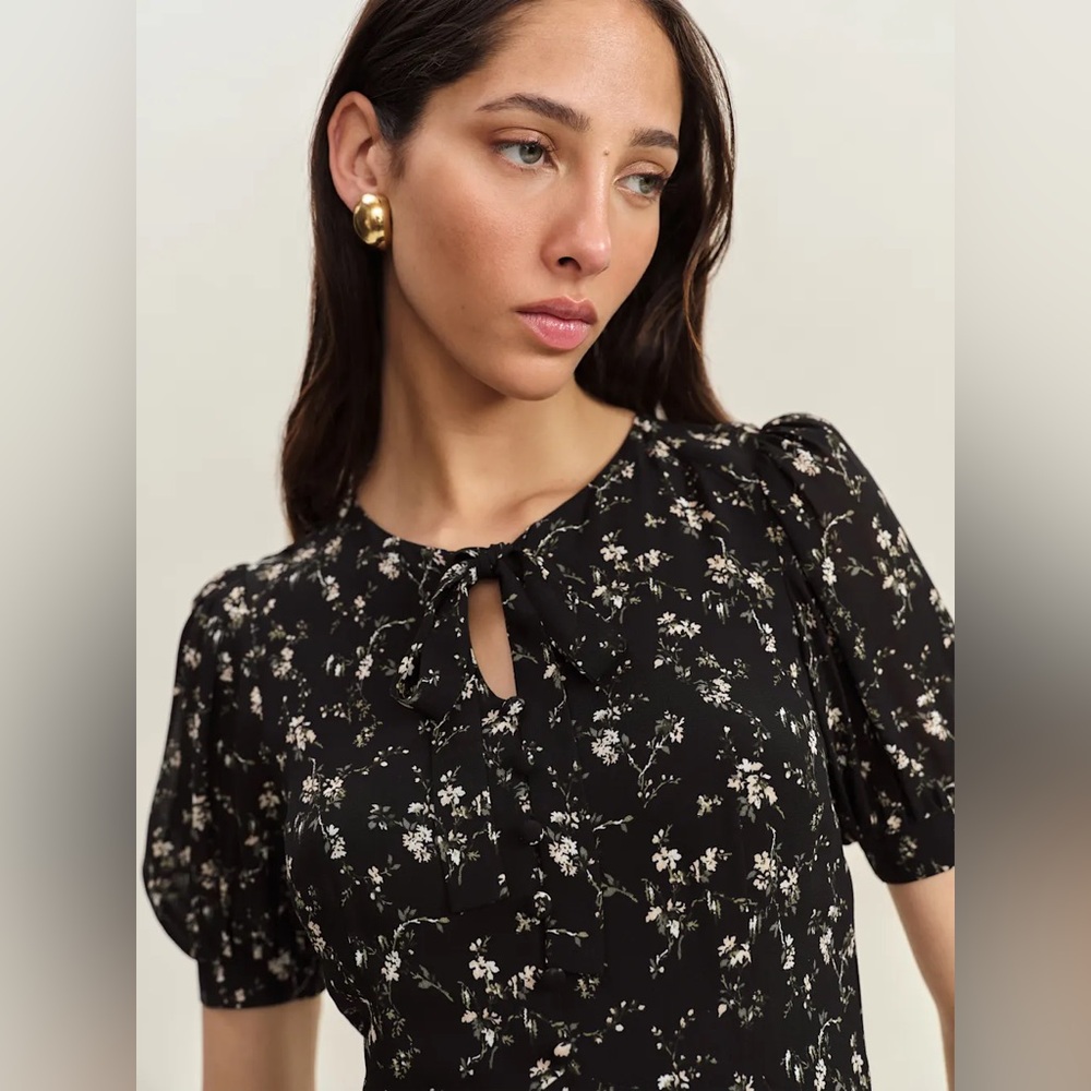 Reformation Black Floral Midi Dress - Picture 3 of 4